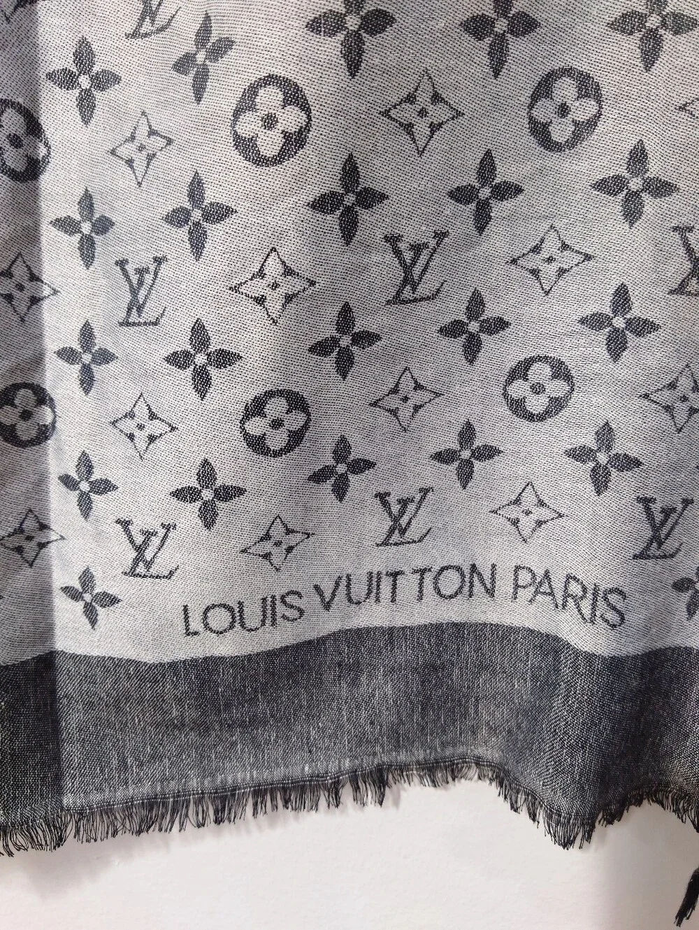 Monogram Inspired Gray & Black Silk Scarf Wrap Shawl